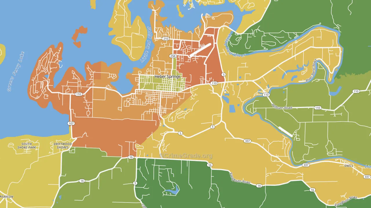 Heber Springs, AR Map of Burglary Rates