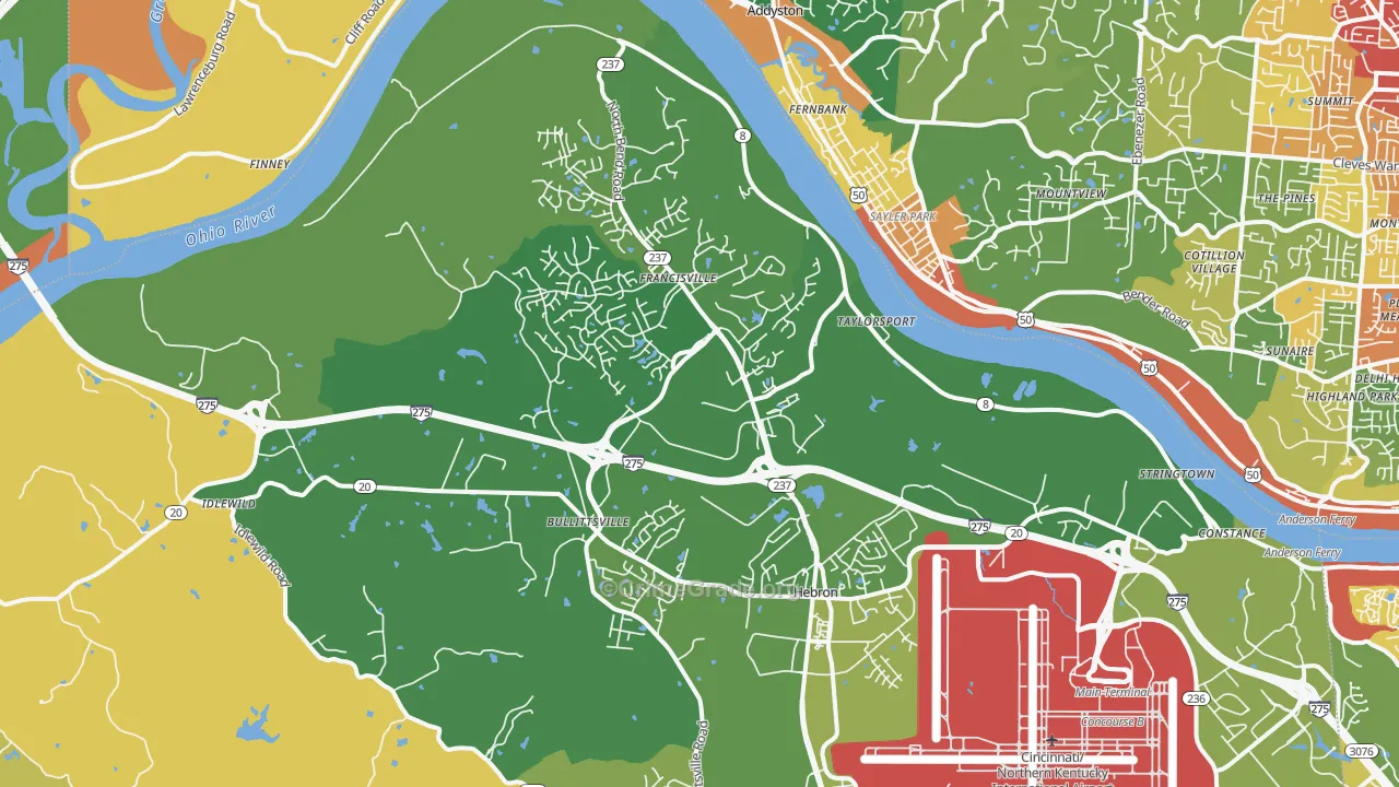 Hebron, KY Map of Burglary Rates