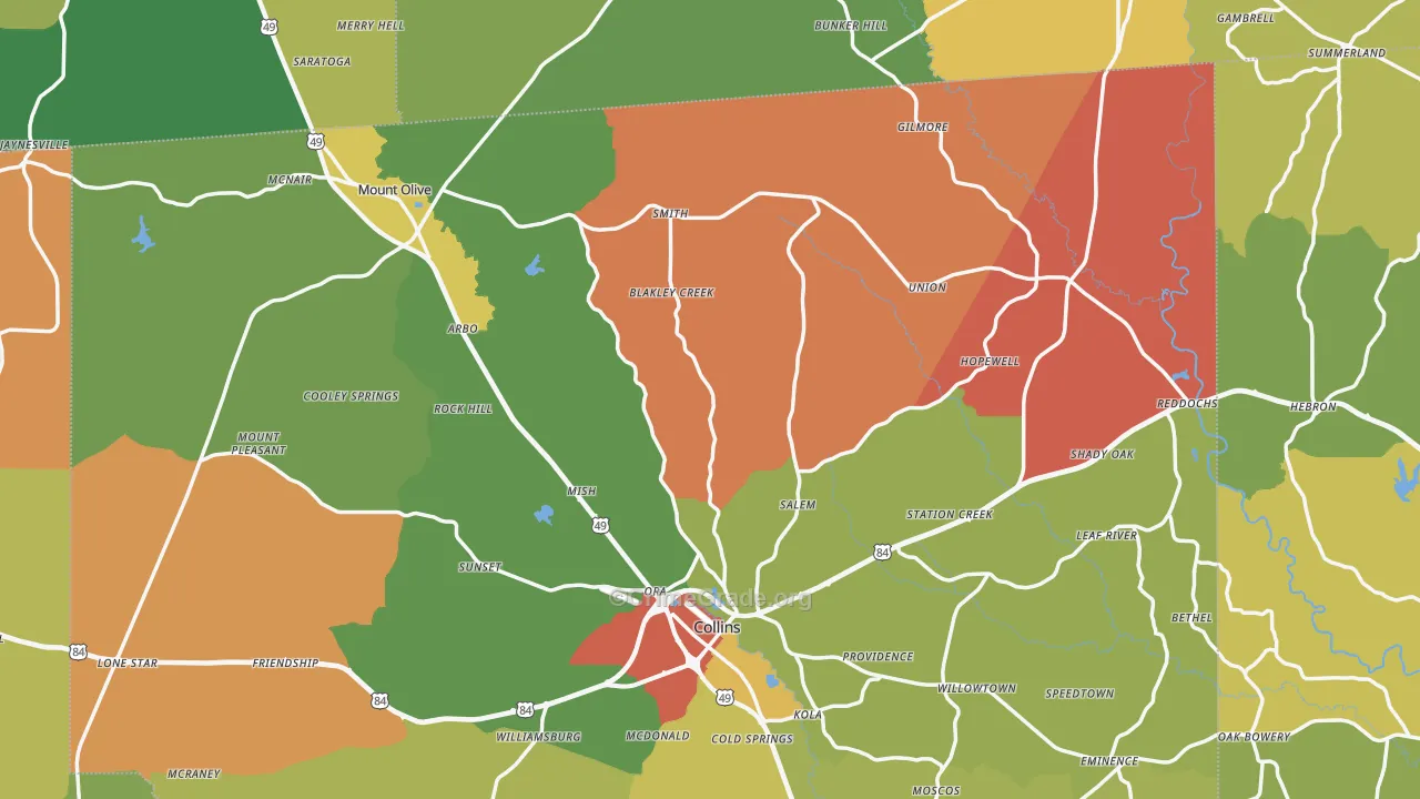 Hebron, MS Map of Burglary Rates