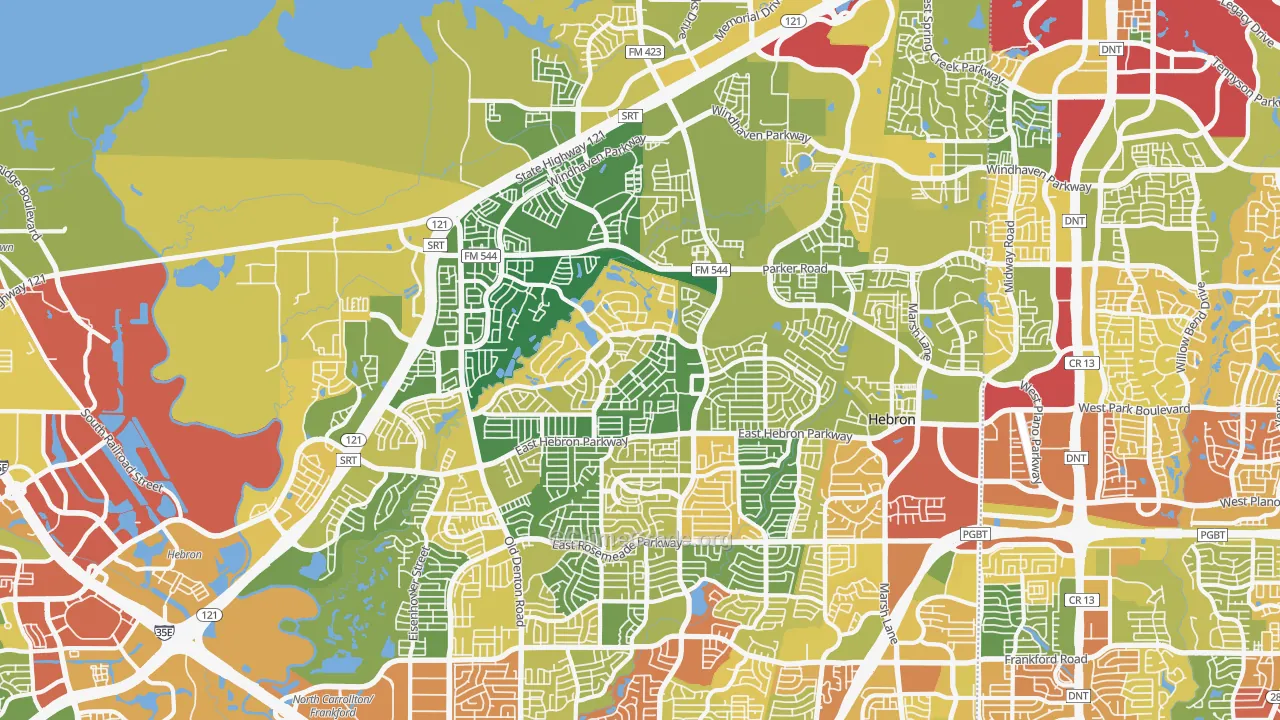 Hebron, TX Map of Burglary Rates