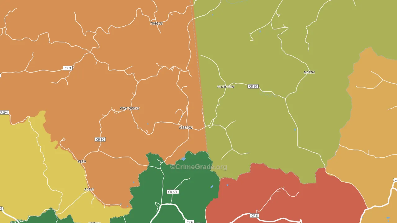 Hebron, WV Map of Burglary Rates