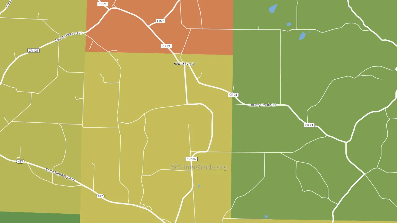 Hedgesville, NY Map of Burglary Rates