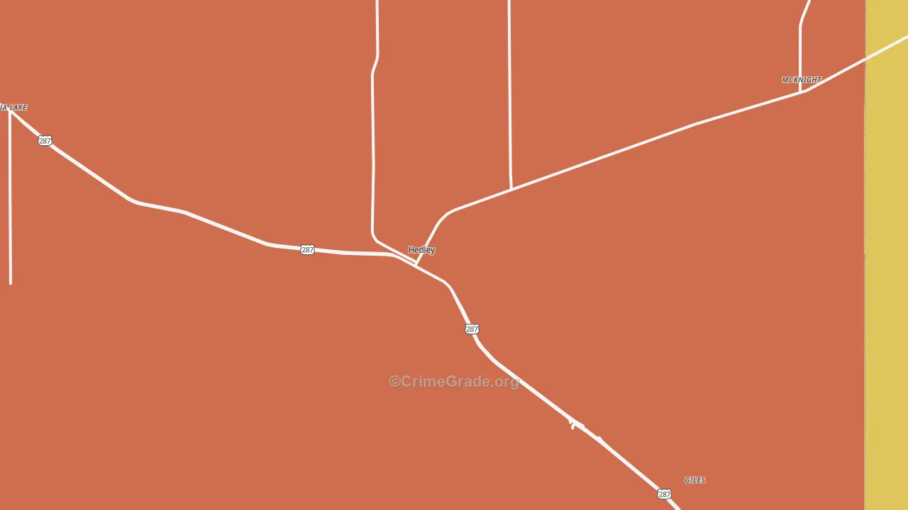 Hedley, TX Map of Burglary Rates