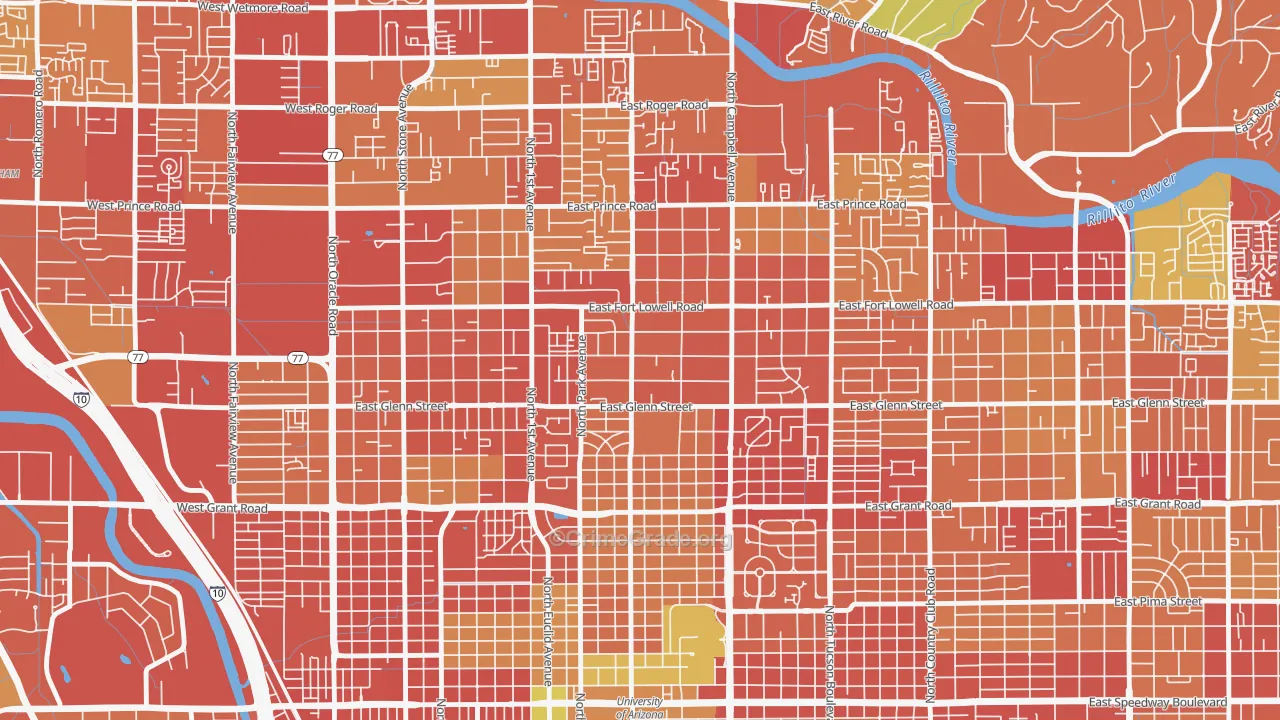 Hedrick Acres, Tucson, AZ Map of Burglary Rates