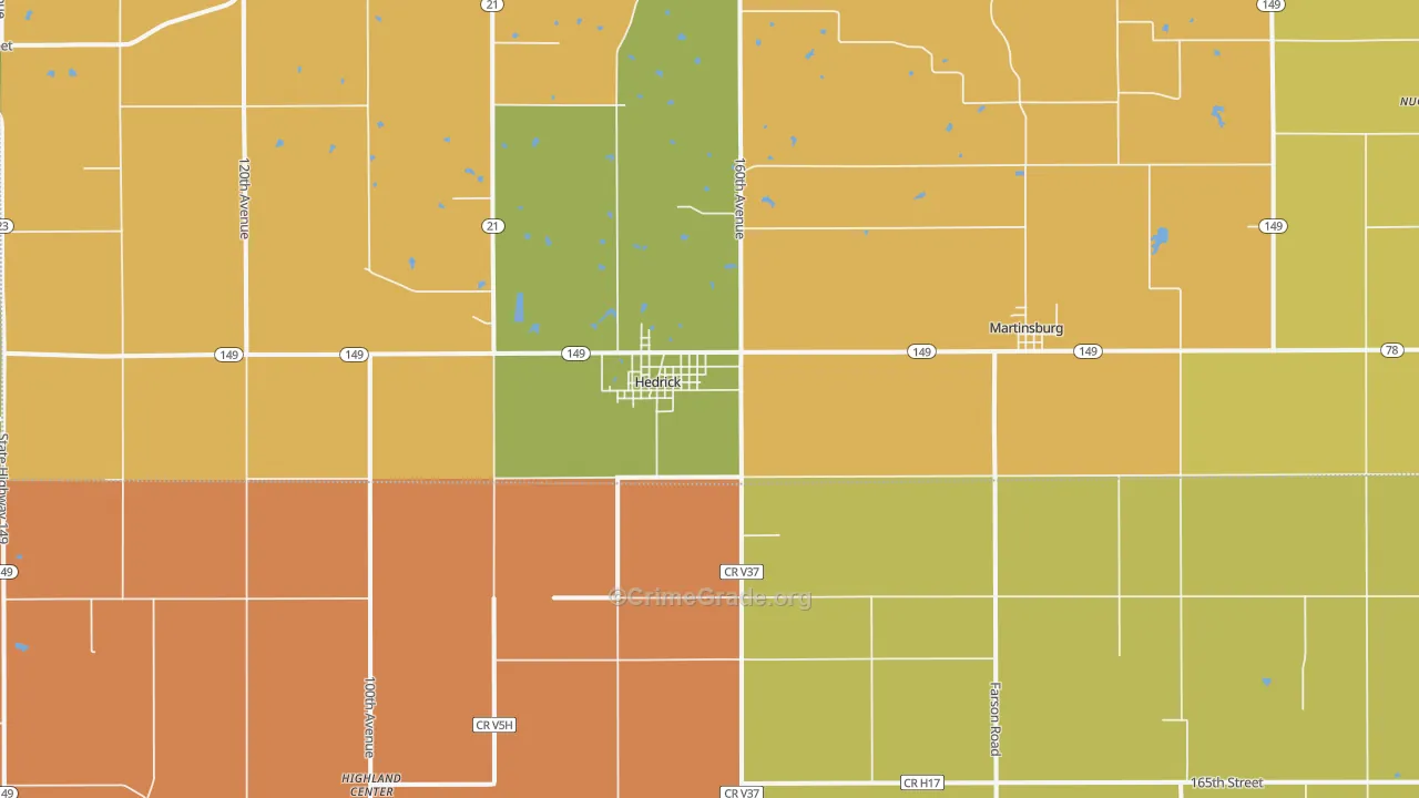 Hedrick, IA Map of Burglary Rates