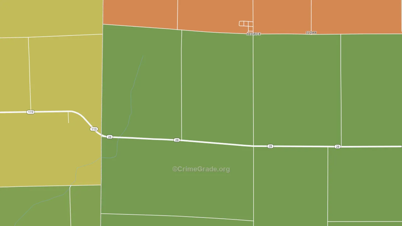 Hedrick, IN Map of Burglary Rates