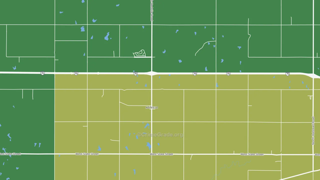 Hedville, KS Map of Burglary Rates
