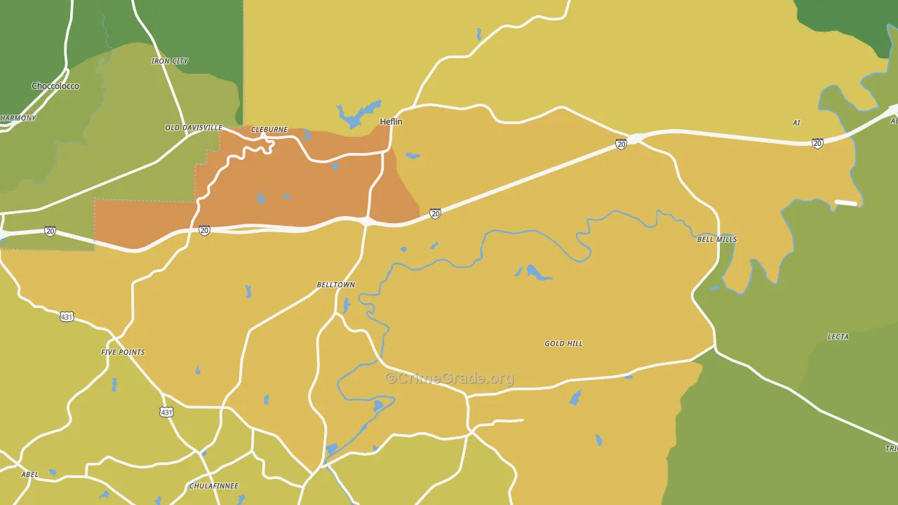 Heflin, AL Map of Burglary Rates