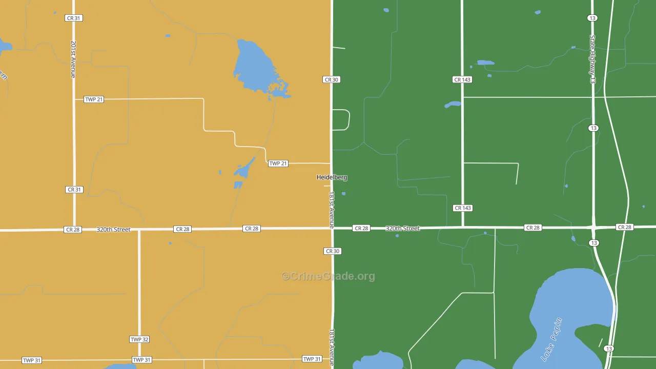 Heidelberg, MN Map of Burglary Rates