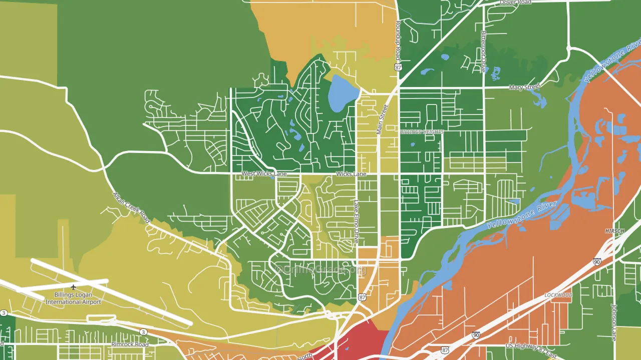 Heights, Billings, MT Map of Burglary Rates