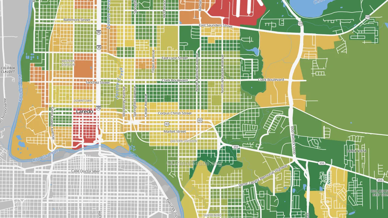 Heights, Laredo, TX Map of Burglary Rates
