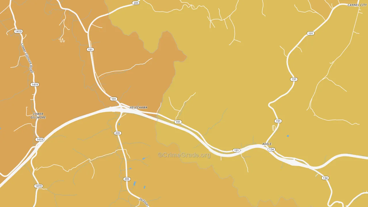 Helechawa, KY Map of Burglary Rates