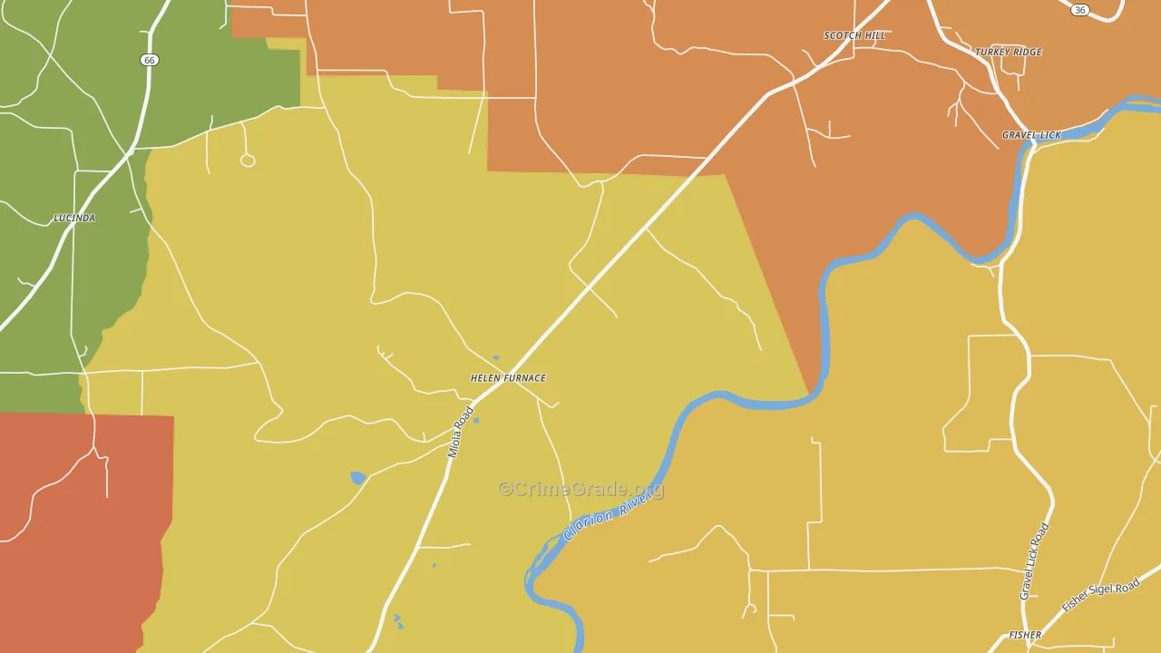 Helen Furnace, PA Map of Burglary Rates