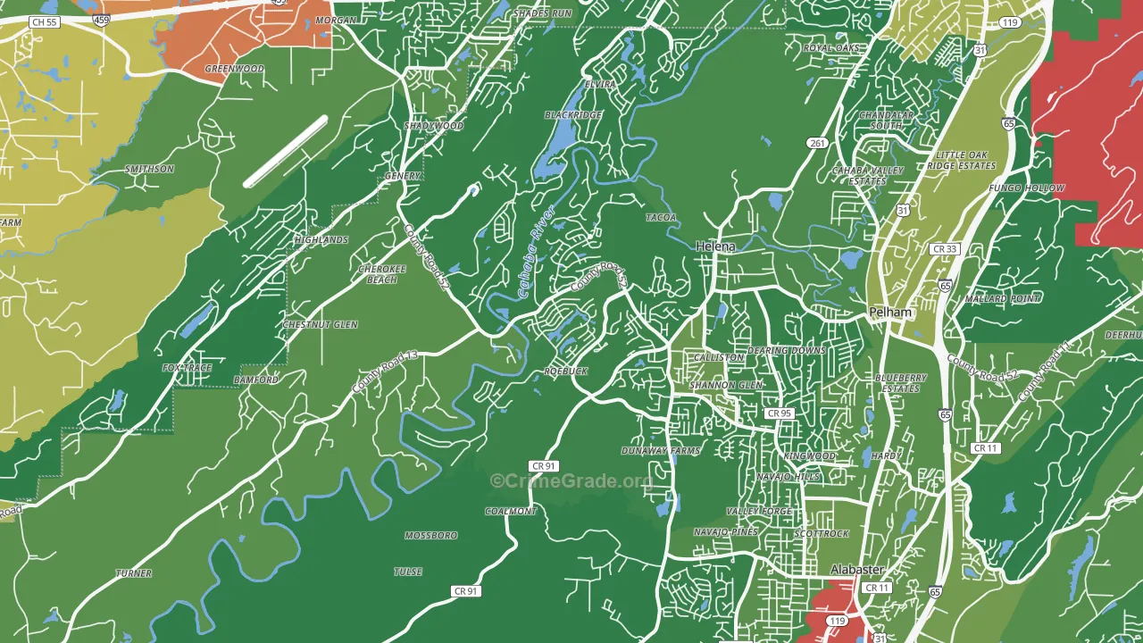 Helena, AL Map of Burglary Rates