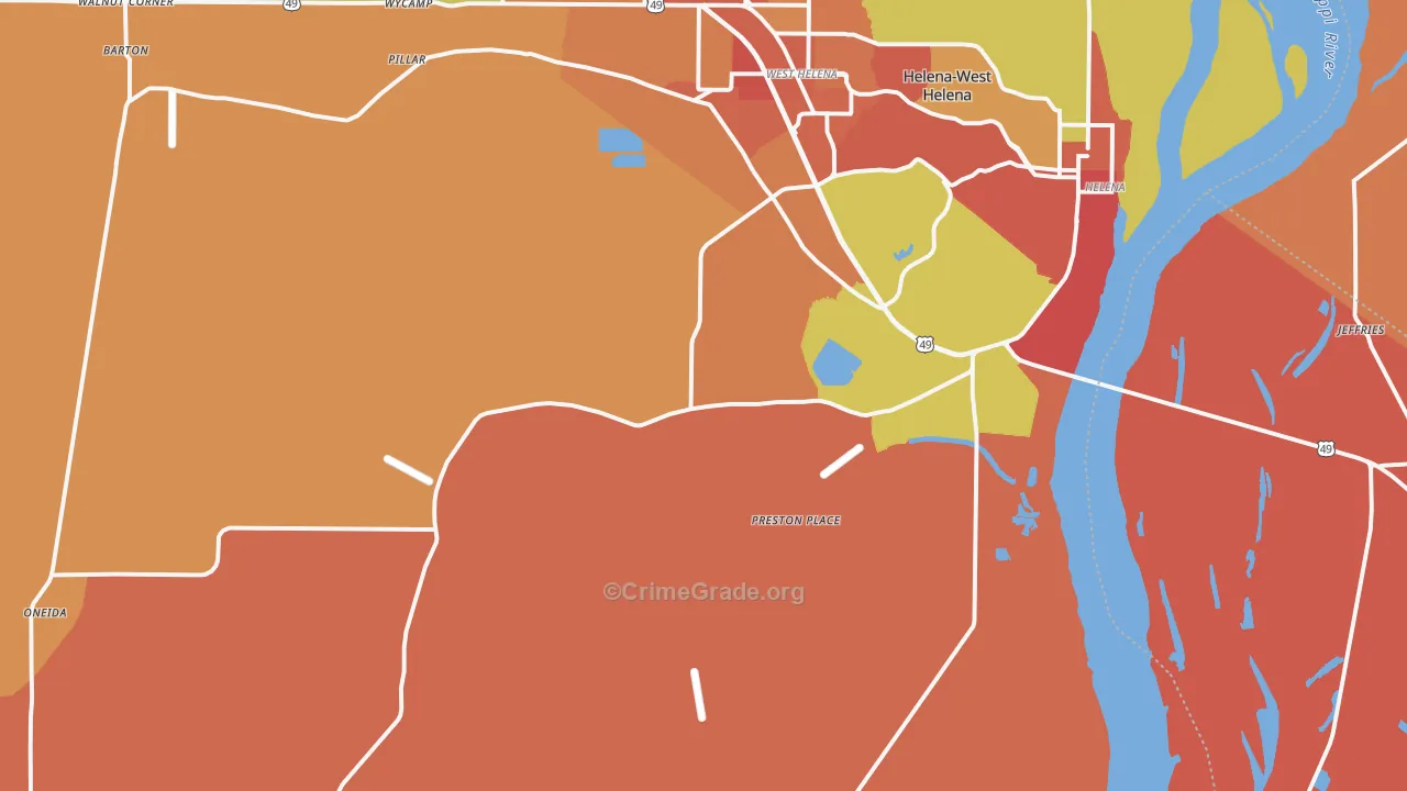 Helena, AR Map of Burglary Rates