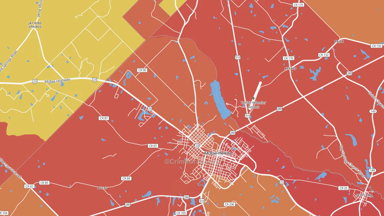 Helena, GA Map of Burglary Rates