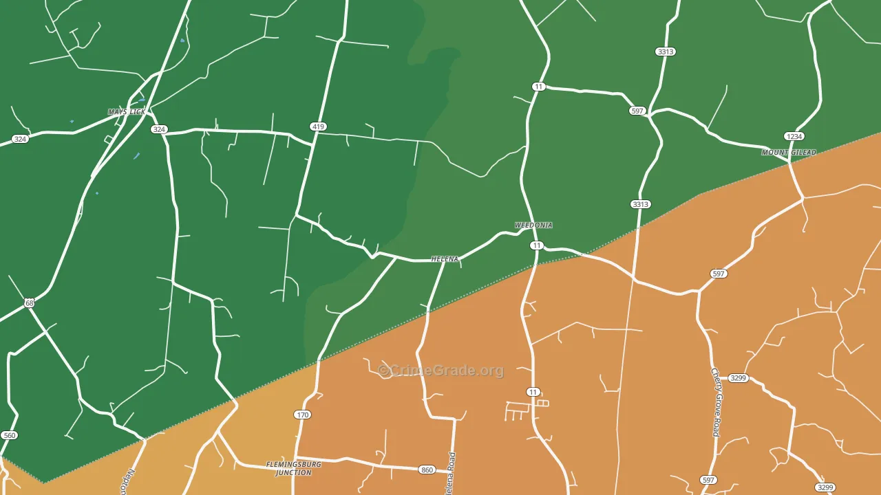Helena, KY Map of Burglary Rates
