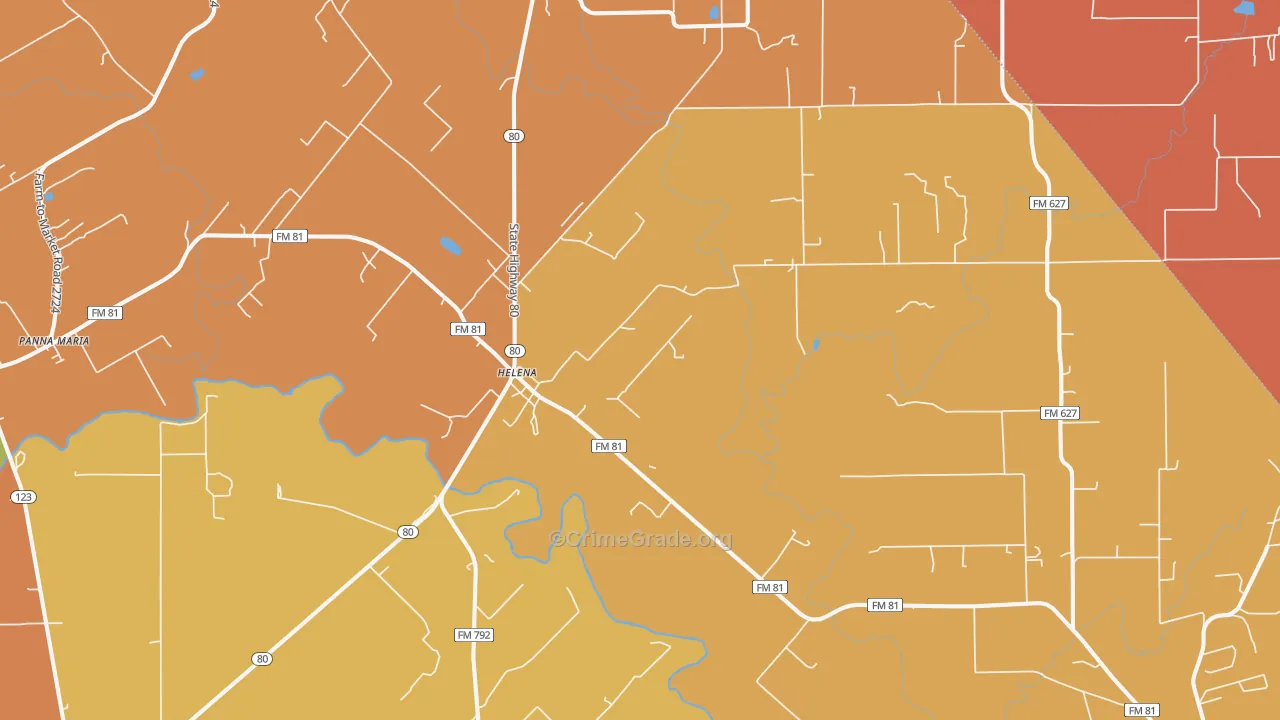 Helena, TX Map of Burglary Rates