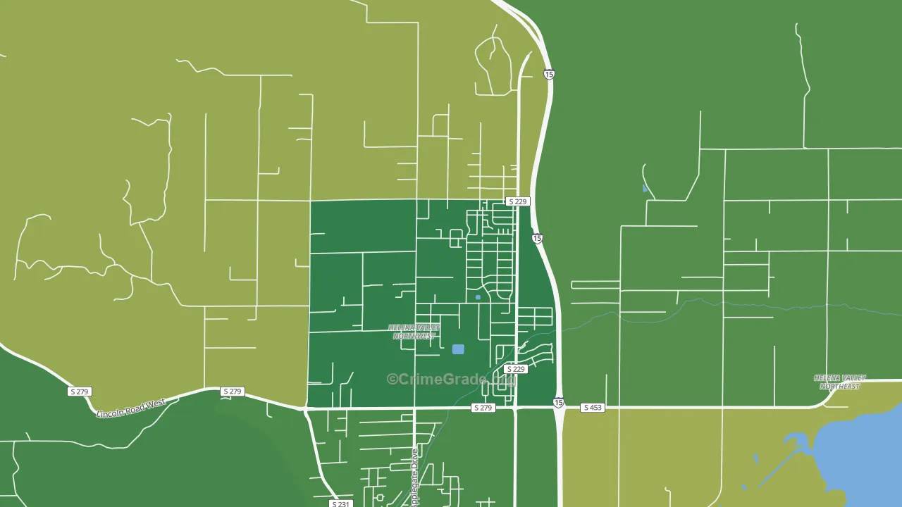 Helena Valley Northwest, MT Map of Burglary Rates