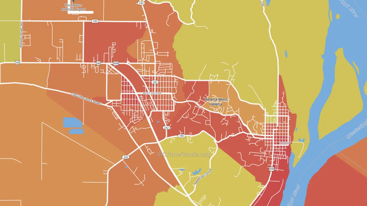 Helena-West Helena, AR Map of Burglary Rates