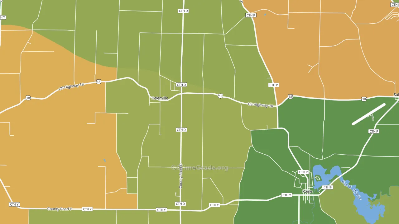 Helenville, WI Map of Burglary Rates