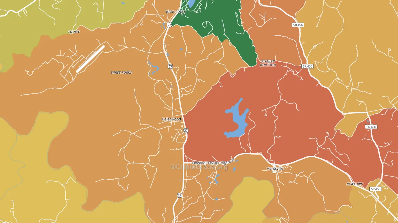 Helenwood, TN Map of Burglary Rates