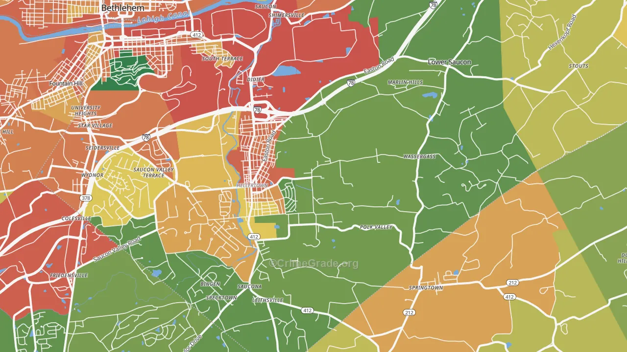 Hellertown, PA Map of Burglary Rates
