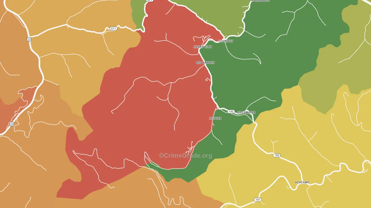 Hellier, KY Map of Burglary Rates