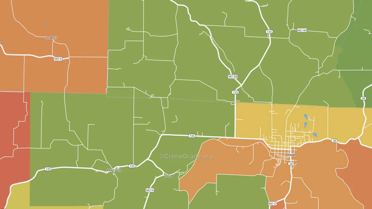 Helm, MO Map of Burglary Rates