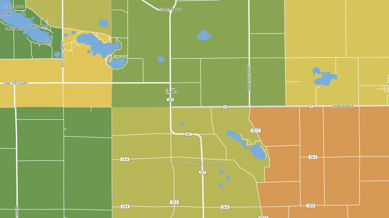 Helmer, IN Map of Burglary Rates