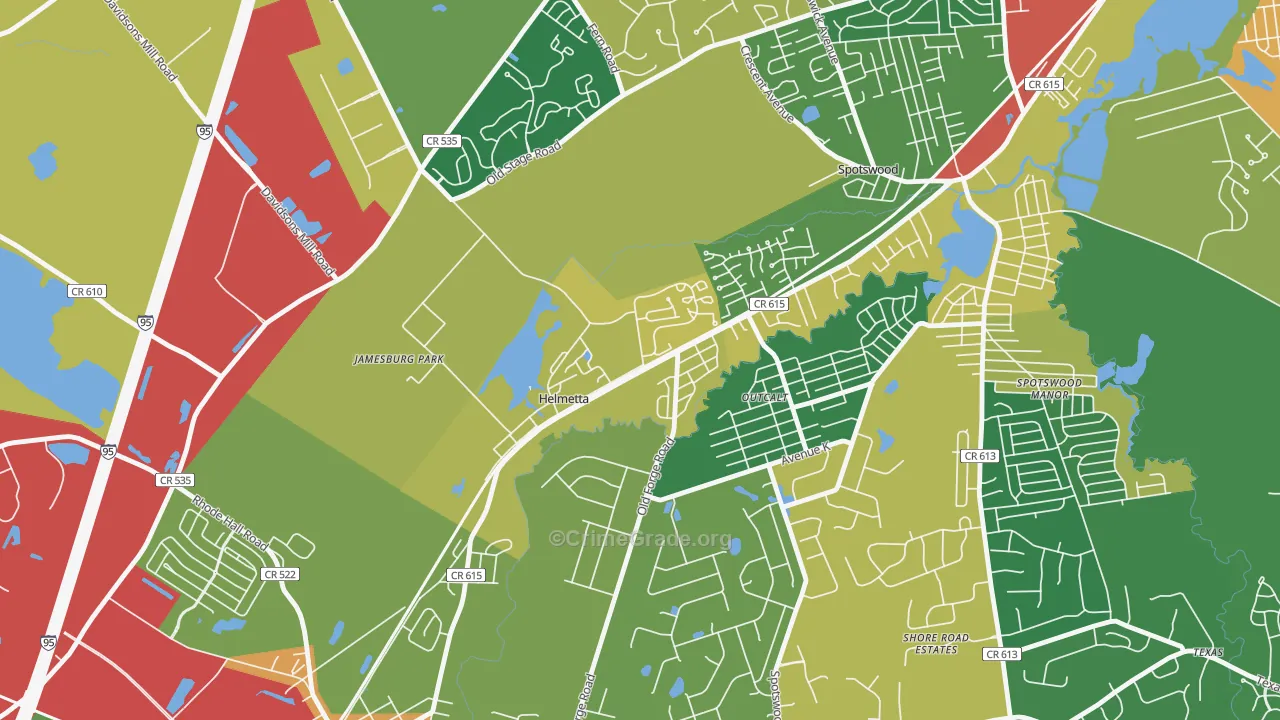 Helmetta, NJ Map of Burglary Rates