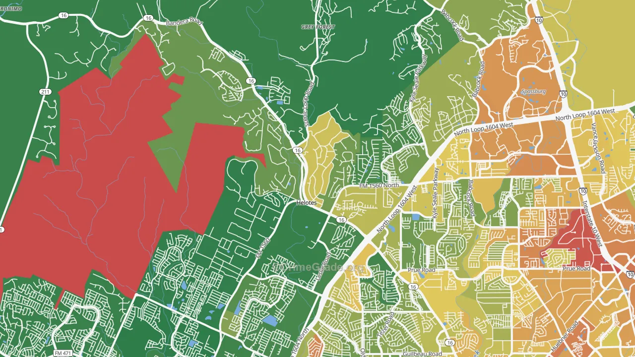Helotes, TX Map of Burglary Rates