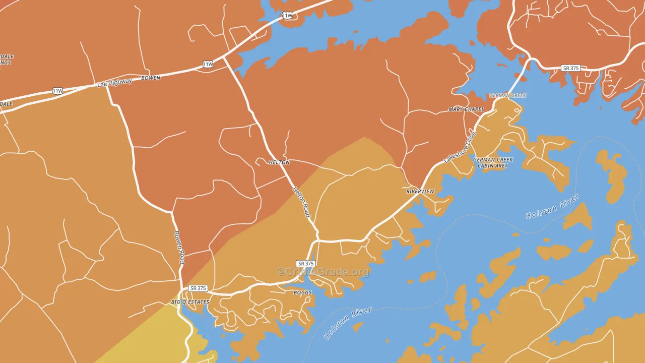 Helton, TN Map of Burglary Rates