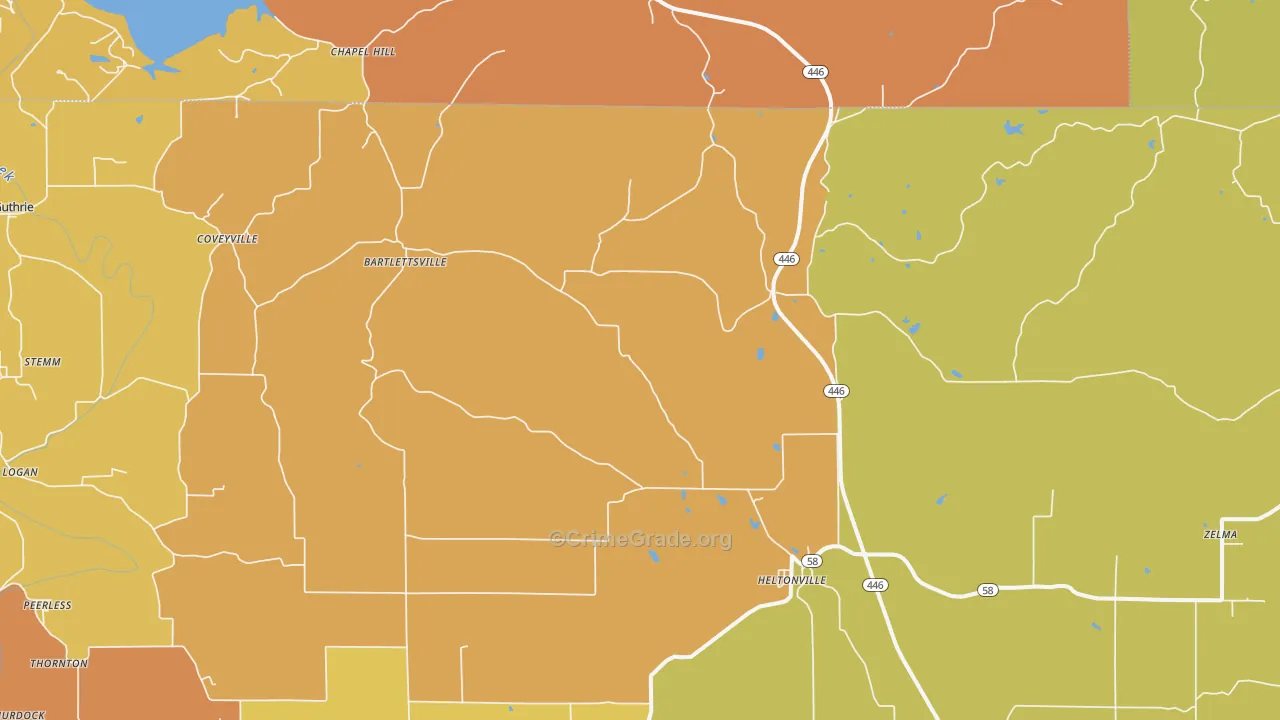 Heltonville, IN Map of Burglary Rates
