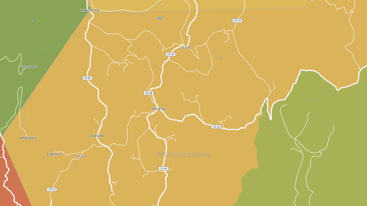 Helvetia, WV Map of Burglary Rates