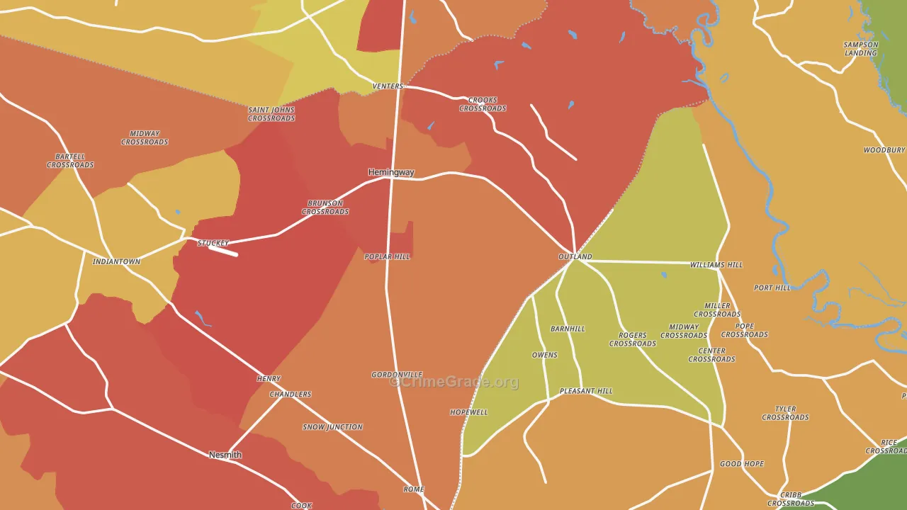 Hemingway, SC Map of Burglary Rates