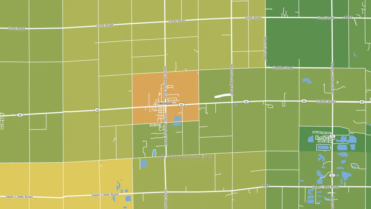 Hemlock, MI Map of Burglary Rates