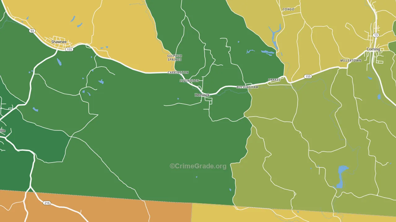 Hemlock, OH Map of Burglary Rates