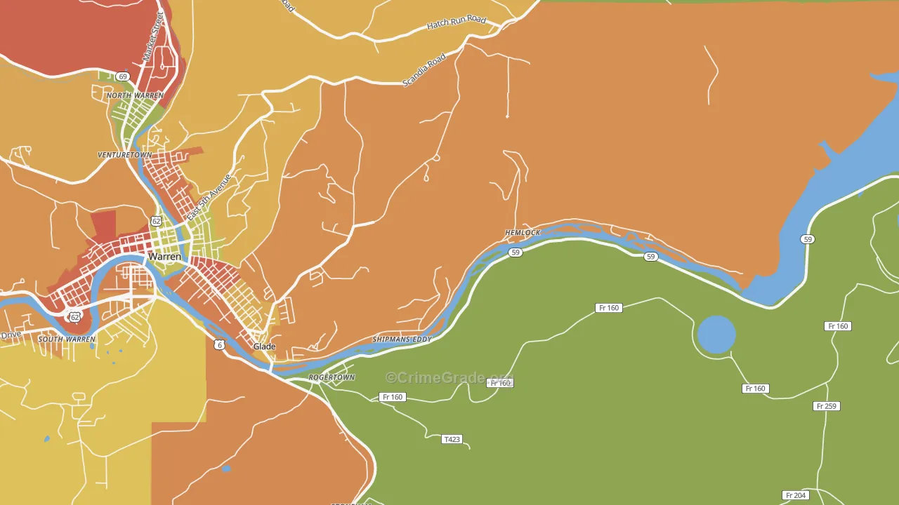 Hemlock, PA Map of Burglary Rates
