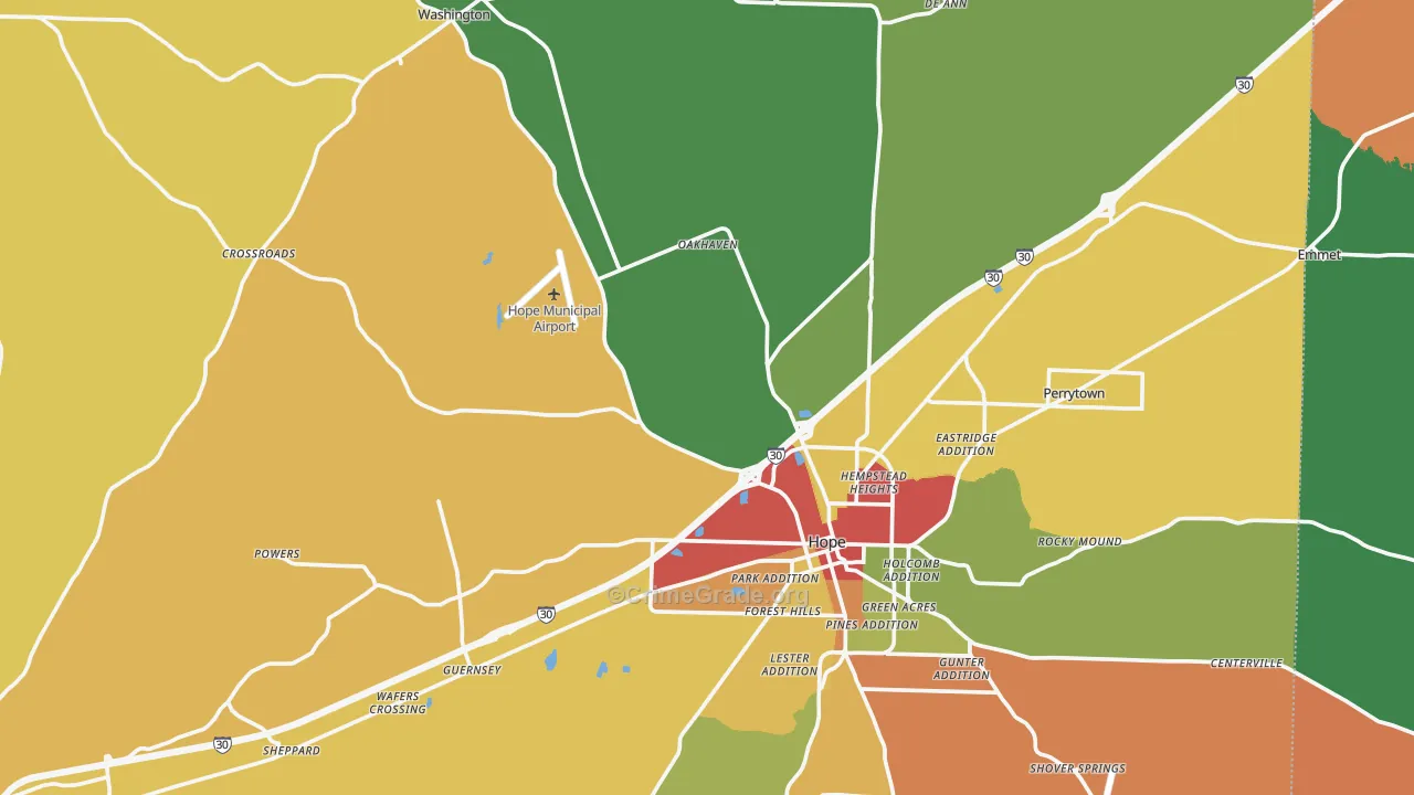 Hempstead County, AR Map of Burglary Rates