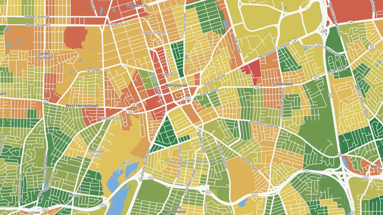 Hempstead, NY Map of Burglary Rates
