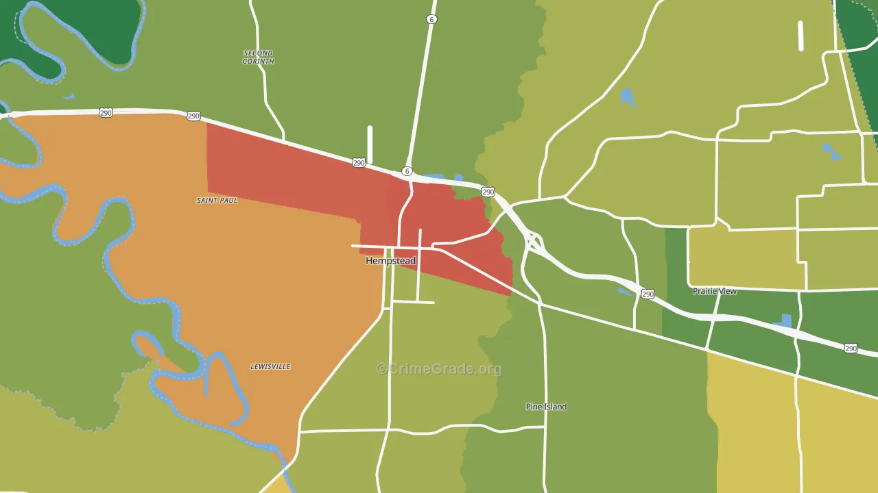 Hempstead, TX Map of Burglary Rates
