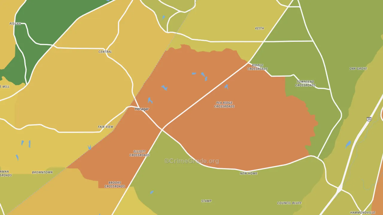 Henagar, AL Map of Burglary Rates