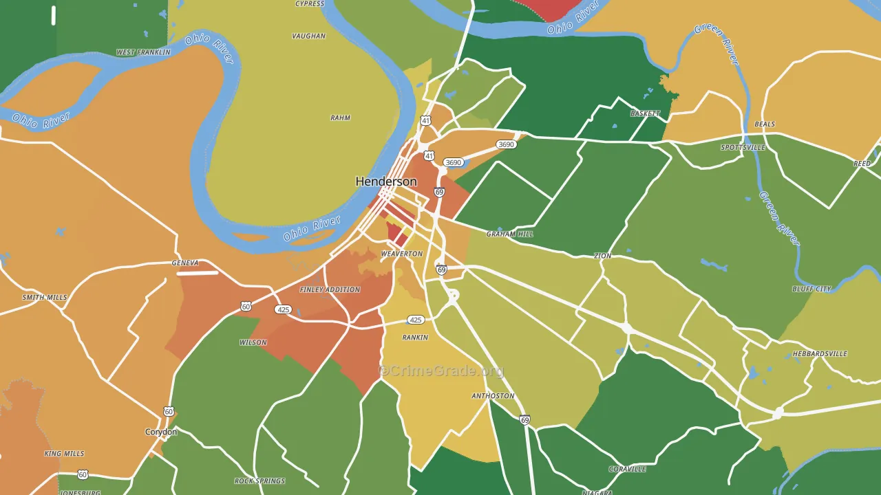 Henderson County, KY Map of Burglary Rates