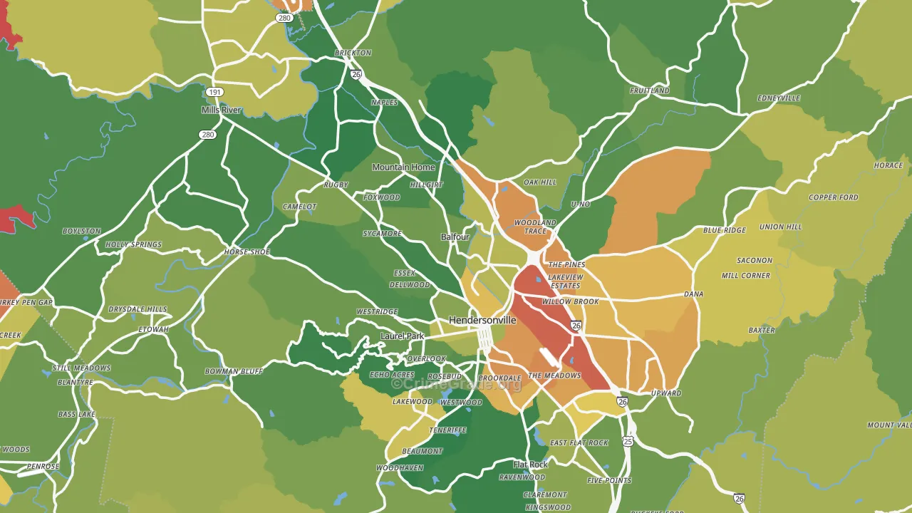 Henderson County, NC Map of Burglary Rates