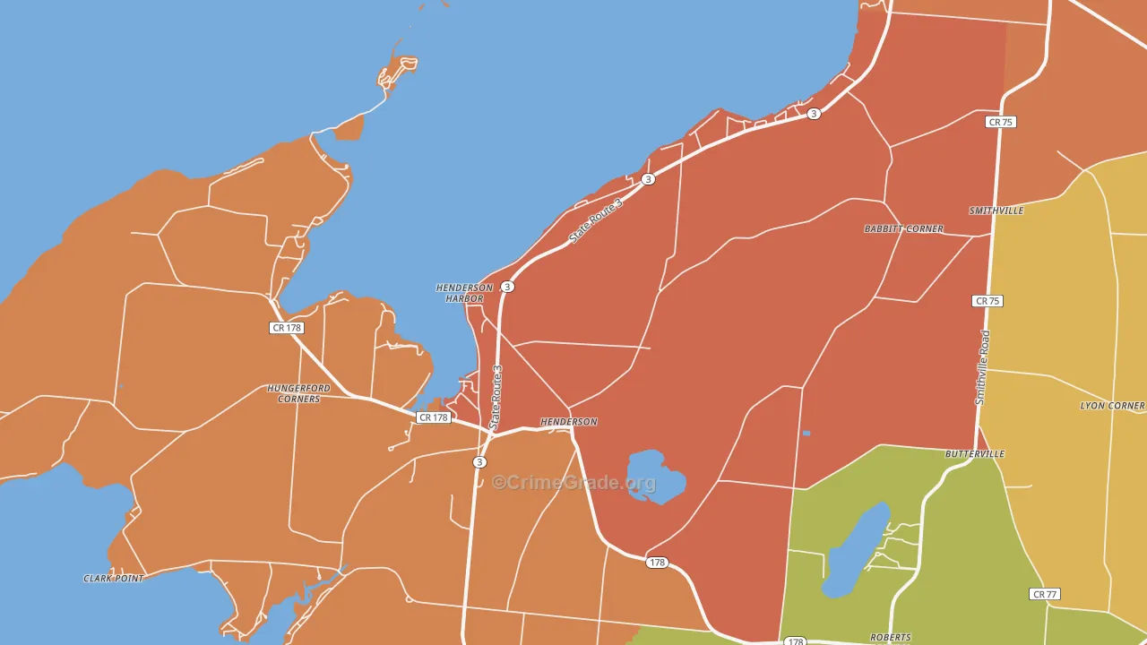 Henderson Harbor, NY Map of Burglary Rates