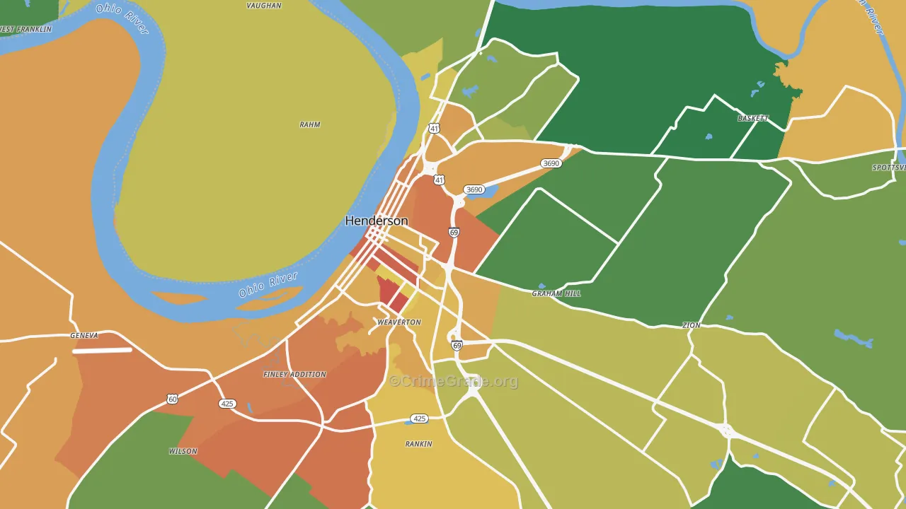 Henderson, KY Map of Burglary Rates