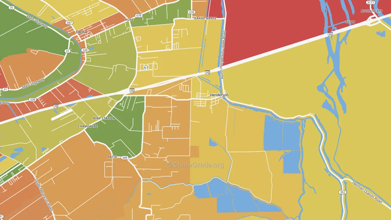 Henderson, LA Map of Burglary Rates