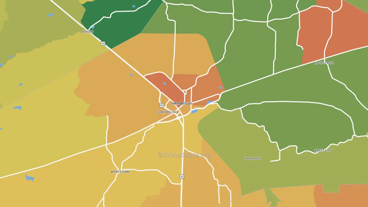 Henderson, TN Map of Burglary Rates