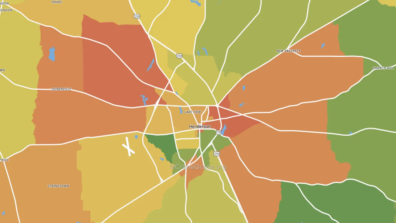 Henderson, TX Map of Burglary Rates
